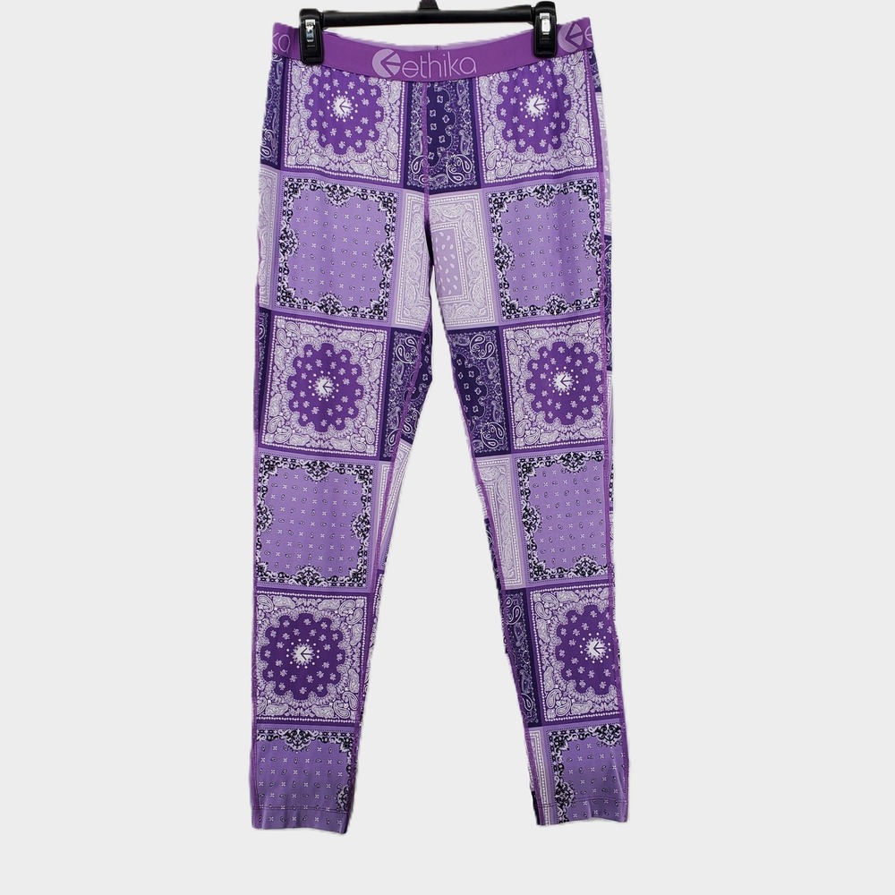 Ethika XL Purple Bandana Paisley Print Leggings Stretch Bandana Elastic Waist
